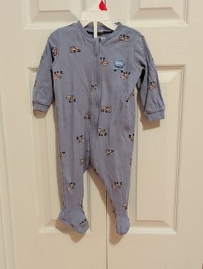 2/15$ Pekkle Kids Zip-Front Footed One-Piece - Light Blue with Car Print
